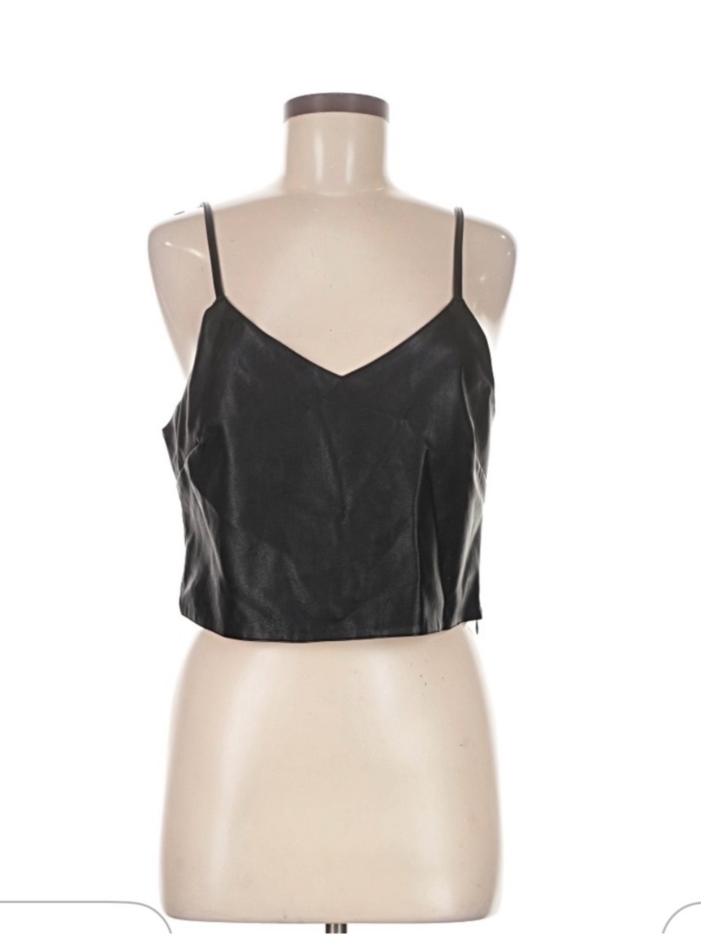 Ecru Black Faux Leather Crop Top